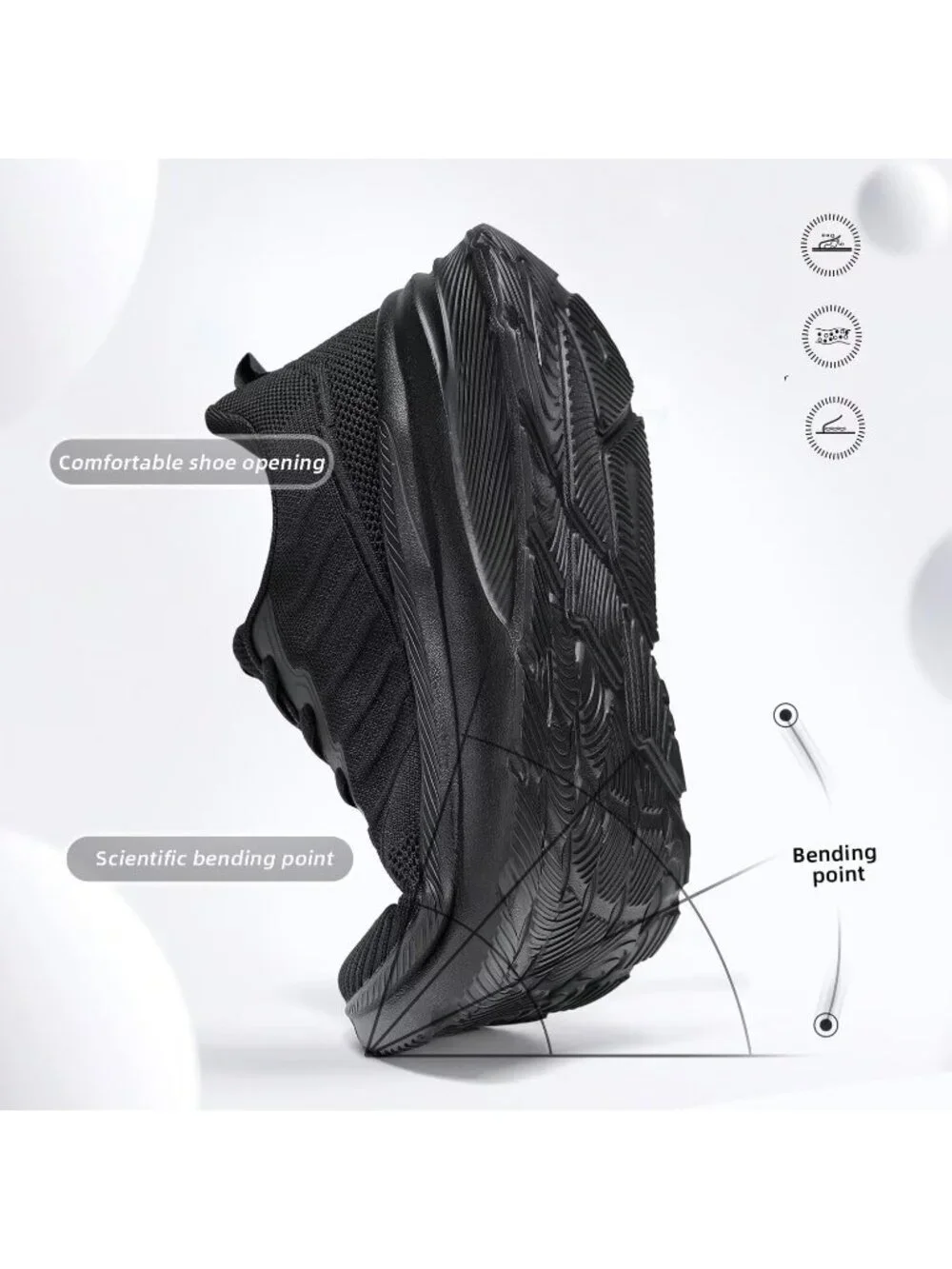 Men's Black Wide Walking Shoes Soft Sole Non Slip Running Comfortable Tennis